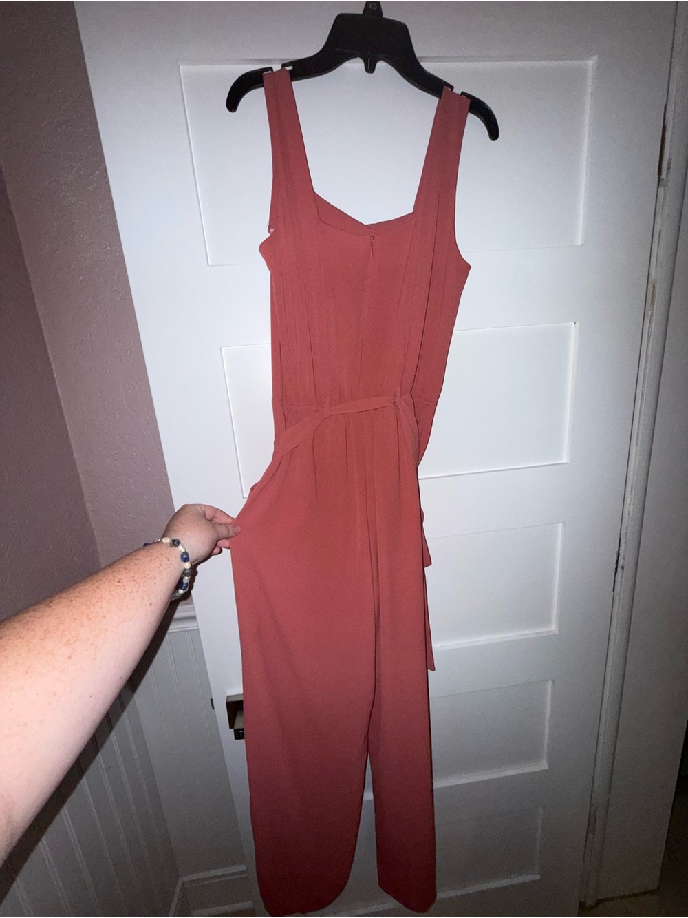 Monteau Rust Sleeveless Jumpsuit with Waist Tie